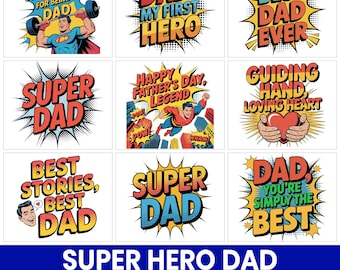 Super Hero Dad PNG Bundle, Pop Art Father's Day Clipart (Digital Download)