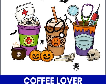 Spooky Nurse Halloween Coffee PNG, Pumpkin Mug Design (300 DPI)