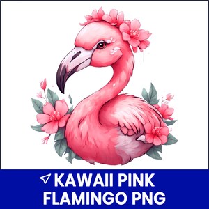 Flamenco kawaii PNG, arte de pájaro rosa tierno, diseño de flamenco de dibujos animados, sublimación de animales bebés, decoración tropical imprimible