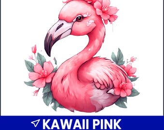 Kawaii Pink Flamingo PNG Clipart, Tropical Bird Art (Digital Download)