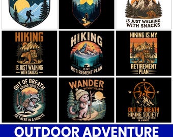 Hiking Sublimation PNG Bundle, Outdoor Adventure Clipart (Digital Download)