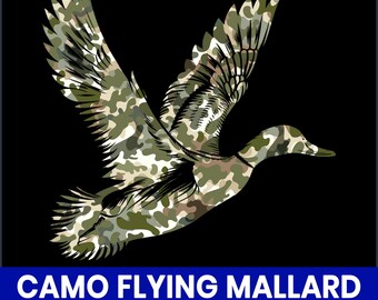 Camo Flying Mallard Duck PNG, Sublimation Design