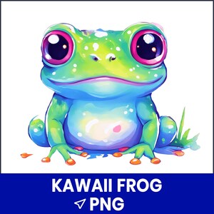 Kawaii Frosch PNG, süßer grüner Frosch Clipart, Pastell Tier Illustration, transparenter Hintergrund PNG, Sublimationsdesign, Digital