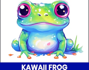 Kawaii Frog Clipart, Pastel Green Illustration (PNG Digital Download)
