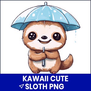Clipart de perezoso kawaii, ilustración de perezoso bebé lindo, PNG de animal de dibujos animados, arte imprimible de perezoso para guardería, diseño de sublimación, digital