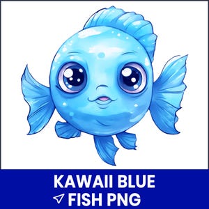 Pez azul kawaii PNG, clipart de animal marino lindo, ilustración de pez pastel, arte marino de dibujos animados, descarga digital, archivo gráfico de sublimación