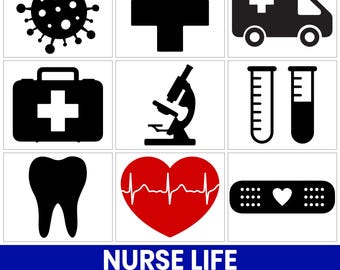 Nurse Life SVG Bundle, RN Medical Clipart (Digital Download)