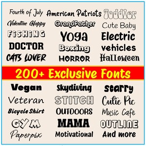 Plus de 200 polices de caractères créatives - polices SVG TTF pour Cricut, toile, procréation, création, bricolage, script, polices numériques