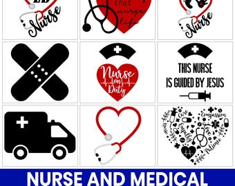Nurse Medical SVG PNG Bundle, Healthcare Clip Art (Digital Download)
