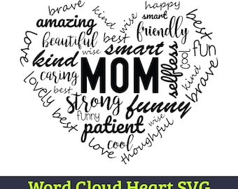 Mother's Day Word Cloud Heart SVG, Mom Typography Design (Digital Download)