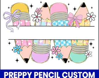 Preppy Pencil Teacher PNG, Custom Name, Back to School Clipart (Digital Download)