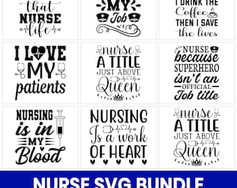 Funny Nurse Quotes SVG Bundle, RN Life Clipart (Digital Download)