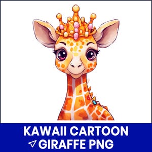 Kawaii Giraffe PNG Clipart, Cute Cartoon Giraffe Art, Baby Jungle Animal PNG, Nursery Wall Decor, Printable Kids Design, Digital Download