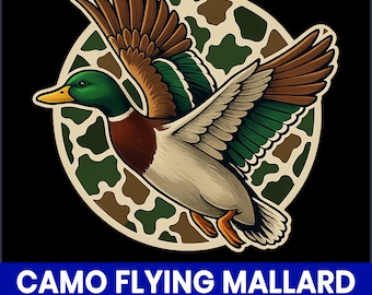 Camo Flying Mallard Duck PNG, Hunting Clipart (Digital Download)