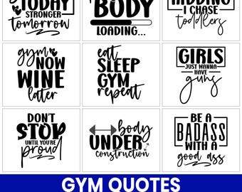 Gym Quotes SVG Bundle, Motivational Fitness Designs (Digital Download)
