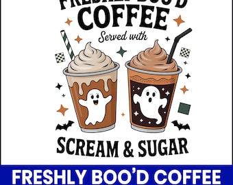 Halloween Ghost Coffee PNG, Spooky Cafe Design (Digital Download)
