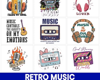 Retro 80s Music PNG Bundle, Boombox Cassette Designs (Digital Download)