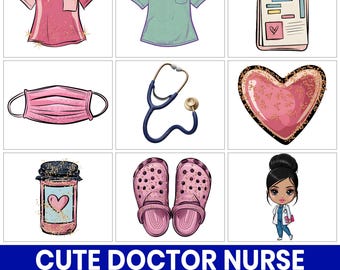 Watercolor Doctor Nurse Clipart Bundle, Medical Illustrations (PNG, Transparent)