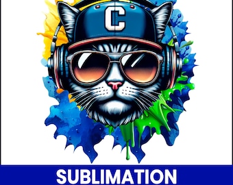 Cat Watercolor PNG, Sublimation Design (Digital Download)
