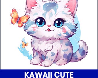 Kawaii Pastel Kitty Clipart, Cute Cat PNG (Digital Download)