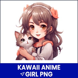 Kawaii Anime Girl PNG, Chibi Character Clipart, Cute Aesthetic PNG for Stickers, Manga Girl Sublimation, Pastel Digital Art