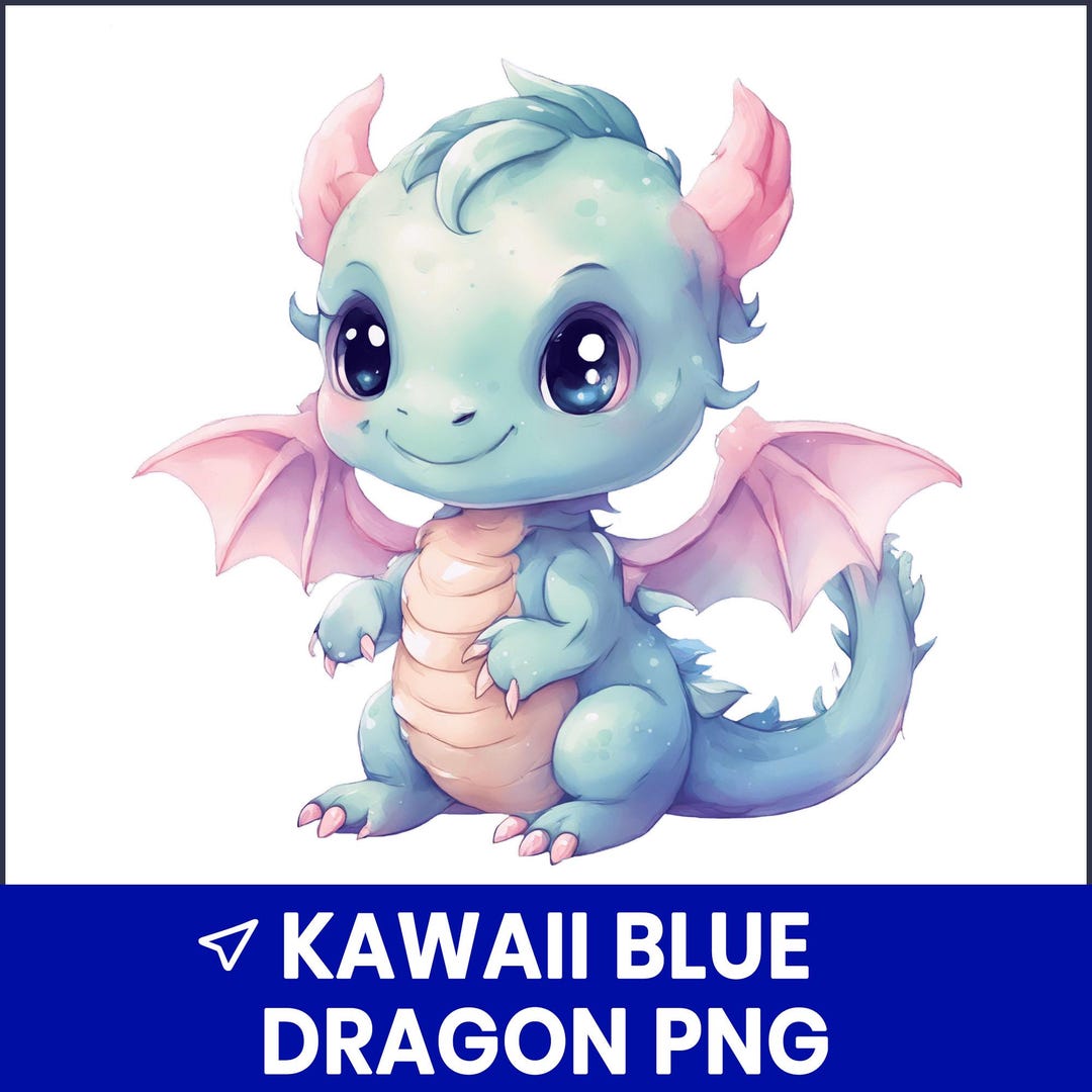 Kawaii Blue Dragon PNG, Cute Fantasy Clipart, Baby Dragon Illustration ...