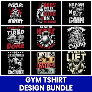 Gym TShirt Design Bundle, Fitness SVG Quote, Workout Shirt Designs, Funny Gym Clipart, SVG PNG Files for Cricut Silhouette, Digital Download