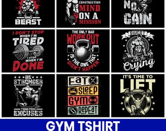 Gym T-Shirt Design Bundle, Fitness SVG PNG Clipart (Digital Download)