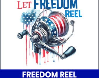 Patriotic Fishing Reel PNG, USA Flag Angler Art (300 DPI)