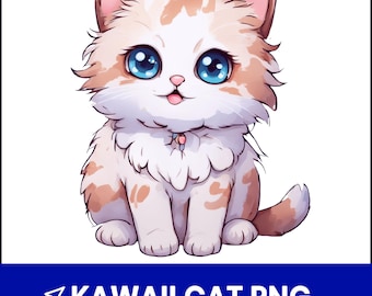 Kawaii Cat Clipart, Cute Pastel Kitty PNG (Digital Download)