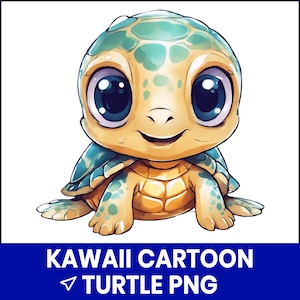 Kawaii Turtle PNG Clipart, Cute Cartoon Sea Turtle, Ocean Animal Sublimation, Baby Turtle PNG, Printable Kids Art, Digital Download