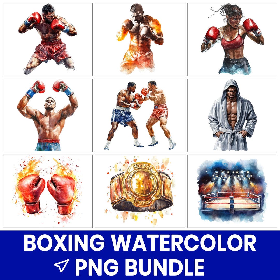 Boxing Watercolor PNG Bundle, Fighter Clipart, Sports Art (digital ...