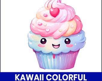 Kawaii Cupcake PNG Clipart, Pastel Dessert Illustrations (Digital Download)
