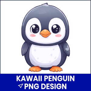 Pingüino kawaii PNG, arte animal invernal, pingüino bebé sublimado, pájaro ártico de dibujos animados, decoración imprimible para habitación infantil, descarga digital