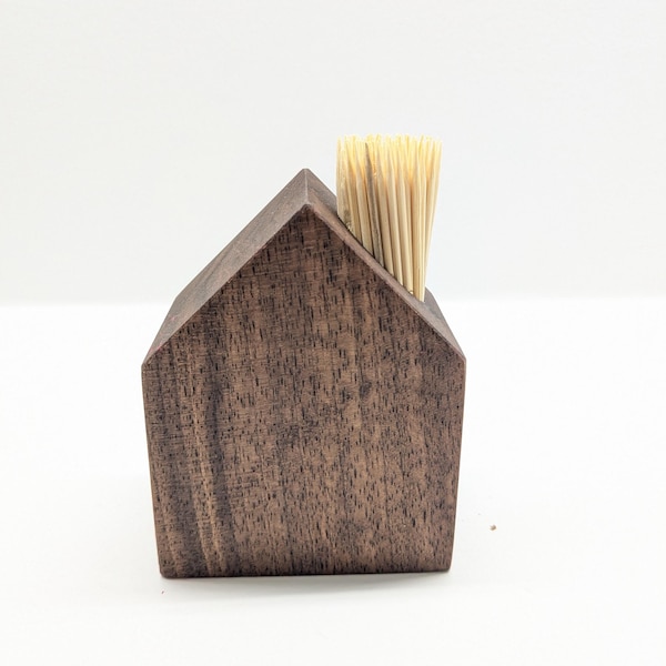 Modern Walnut Toothpick Holder – Minimalist Wooden House Design.