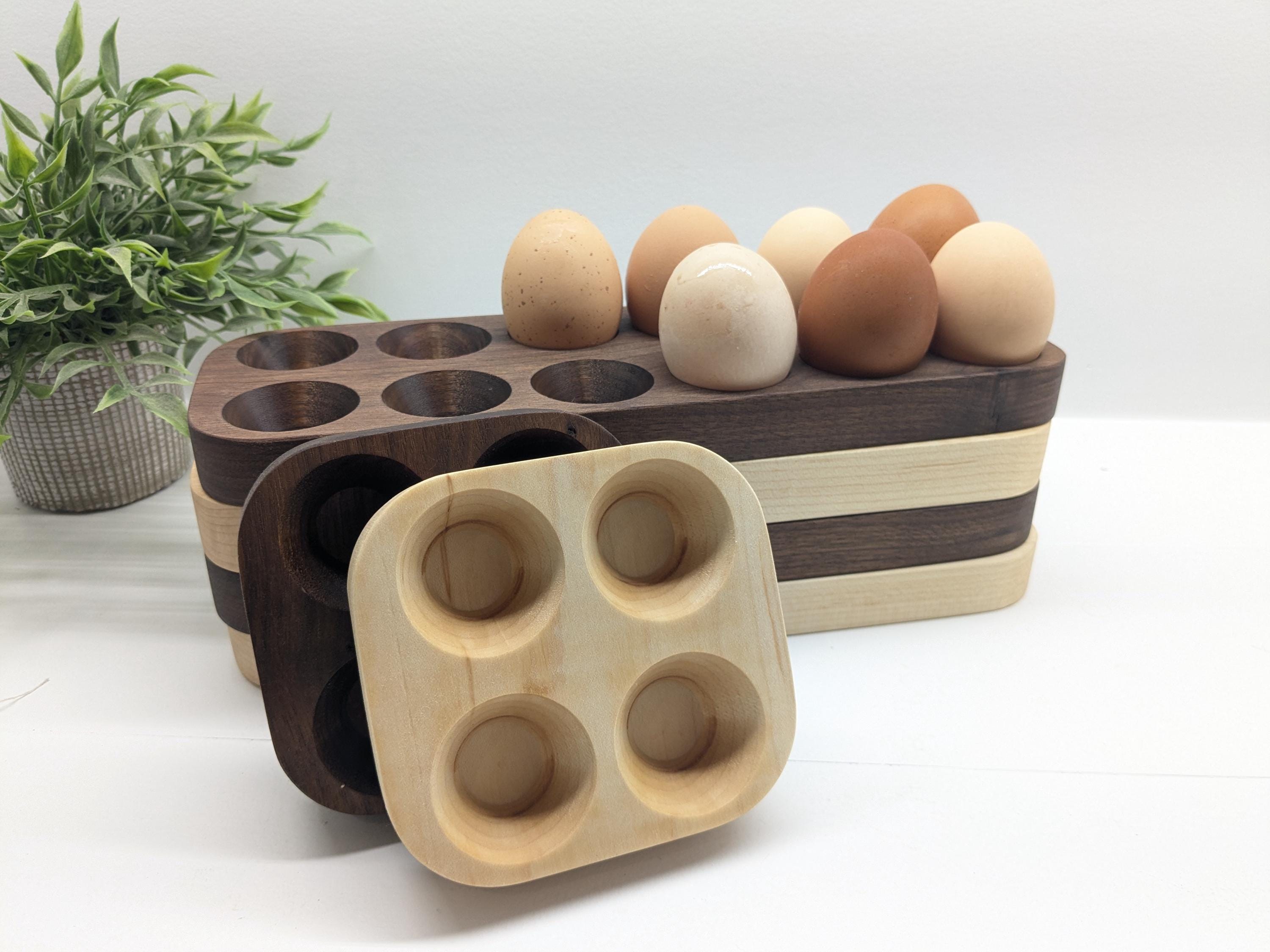4 or 12 Egg Wooden Holder – Solid Walnut & Maple – Farmhouse Fresh Egg Storage