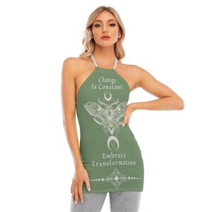 Change Is Constant - All-Over Print Women&#39;s Tie Halter Neck Top (Emerald Green)