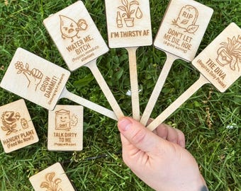 Sassy Plant Markers Set | Funny Plant Stakes | Water Me Bitch | Interchangeable Caps | Plant Mom Gift | Funny Birthday Gift for Her