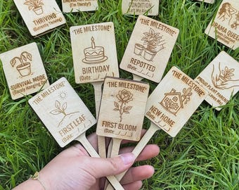 Plant Journey Milestone Markers Set  - Interchangeable First Leaf Birthday Growth Tracker - Cute Funny Plant Parent Gift