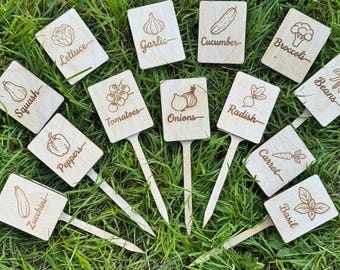Custom Vegetable Garden Marker Kit | Pick Your Plants | Interchangeable Herb & Veggie Stakes | Laser Engraved Baltic Birch | Raised Bed Gift