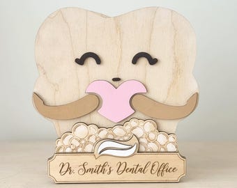 Personalized Tooth Desk Organizer | Kawaii Dental Office Decor | Dentist Gift | Dental Graduation Gift | Dental Teacher Gift | Baltic Birch