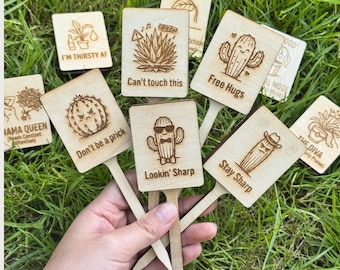 Funny Cactus Plant Markers Set of 12 | Cactus Pun Succulent Stakes | Funny Plant Gift | Succulent Lover Gift | Plant Mom Gift for Her