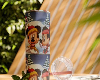 Mickey Christmas Skinny Tumbler with Straw, 20oz