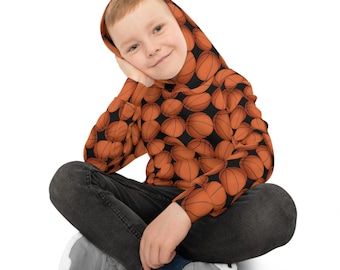 Basketball Print Children's Hoodie, Fun Sports Apparel, Perfect for Young Athletes, Birthday Gifts, Playful Style, Cozy Fashion, Kidswear