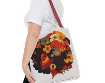 Stylish Floral Afro Tote Bag | Eco-Friendly Shopping Bag, Gift for Her, Birthday, Black History Month, Fashion Statement