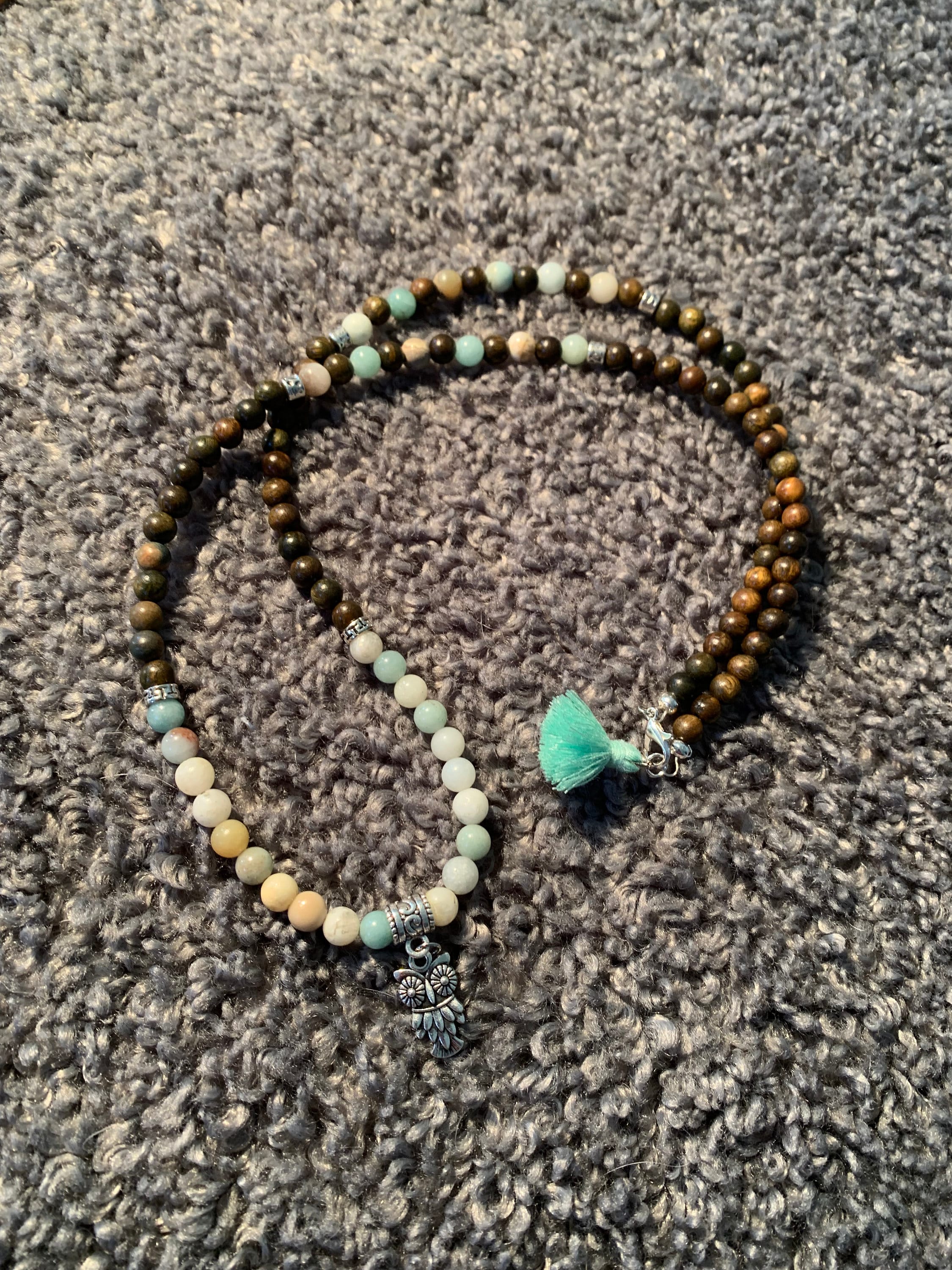 Amazonite with Owl Mala Necklace