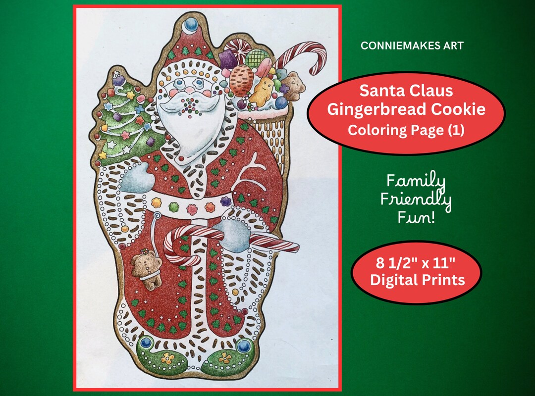Santa Claus Cookie Coloring Page - Etsy