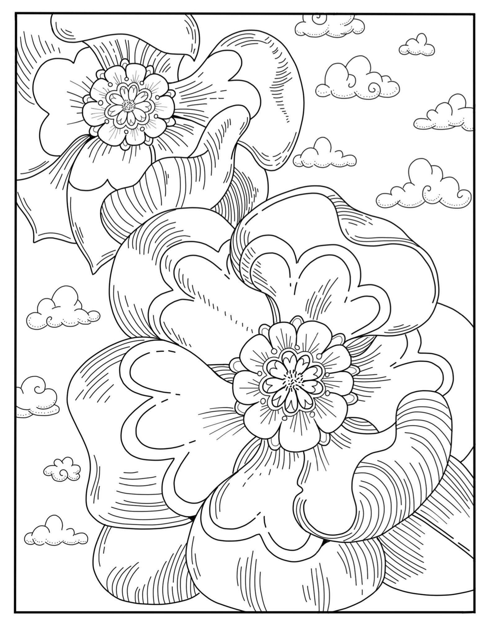 Large Flowers Coloring Pages (2) - Etsy