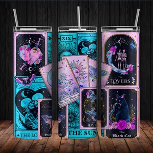 Taza de vaso de acero inoxidable de 20 oz de Tarot Card, taza de vaso con tapa y pajita