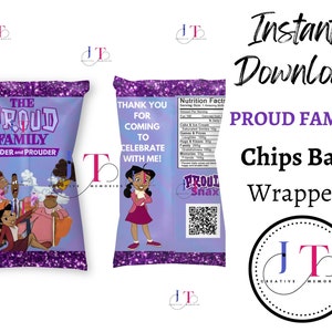 Proud Family Louder and Prouder Party Favor Chips Wrapper, Penny Proud chips label, Proud Snax Chip bags, Personalized Birthday Labels